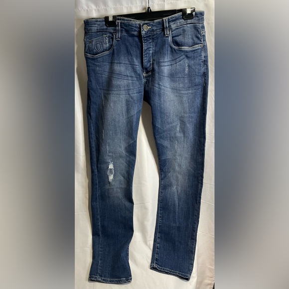 883 Police Jeans Mens W34 L30 Blue Moriarty Biker Distressed Denim Slim Stretch - Picture 2 of 15